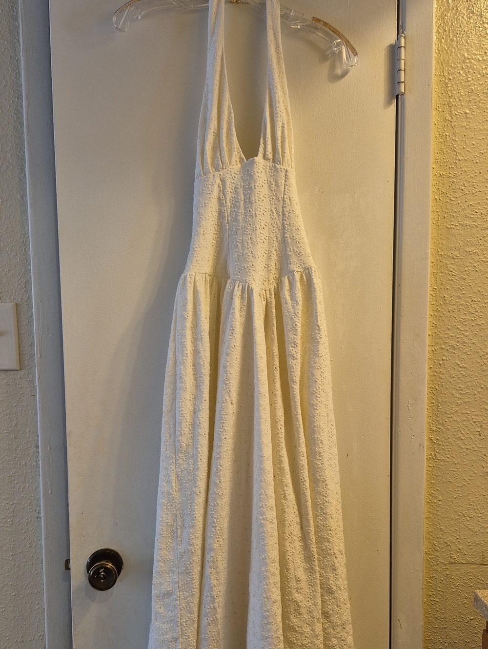 Oh Polly White Textured Halter Maxi Dress